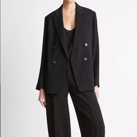 Vince Crepe Black Double-Breasted Blazer - Picture 1 of 7